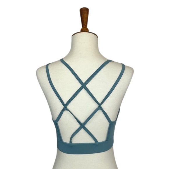 Dusty Blue Double Strap Criss Cross Backless Padded Sports Bra - Picture 11 of 14